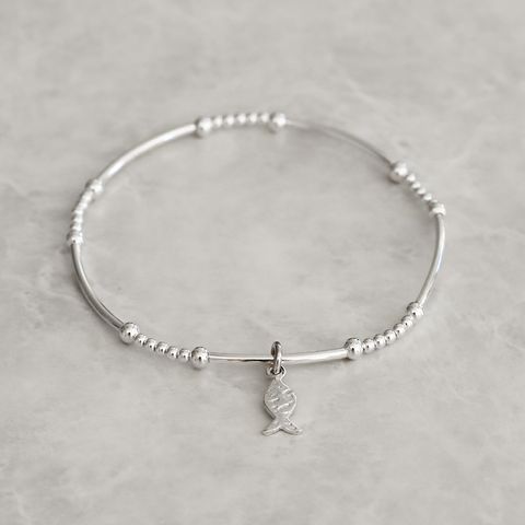 Five Bar With Fish Charm | Silver Bracelet