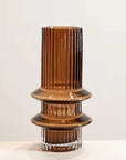 Ribbed Layered Tall Glass Vase-Medium-Amber