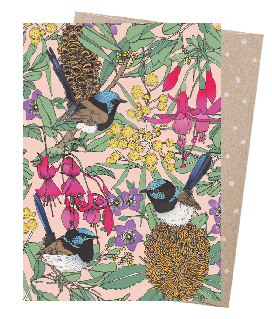 Fuchsias &amp; Fairy Wrens | Greeting Card