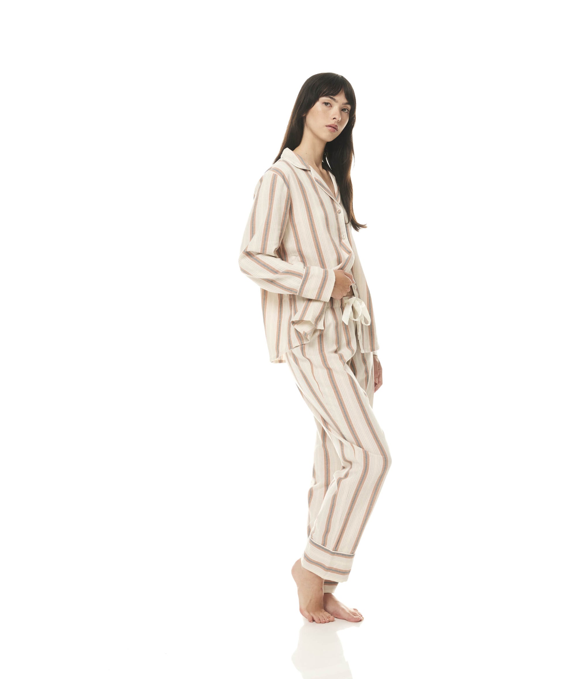 Iliana Cotton PJ Set | Tan Stripe
